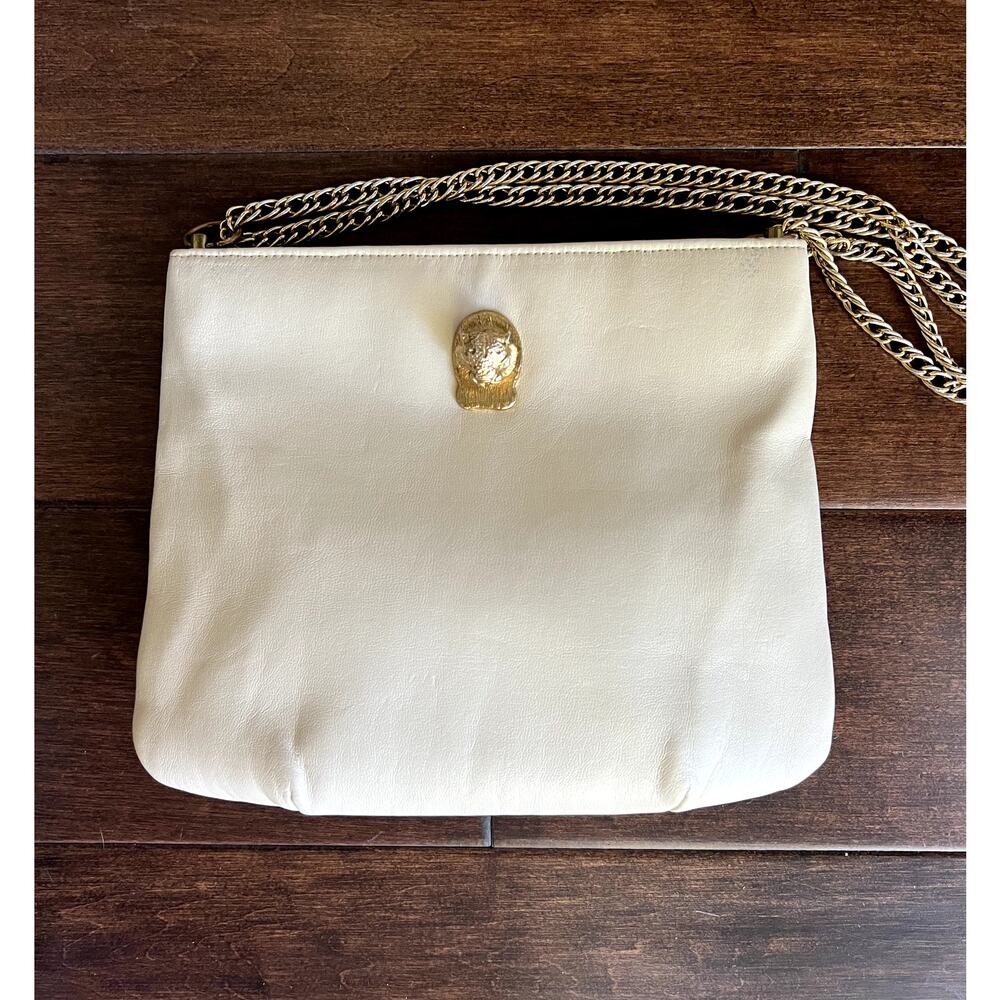 Vintage Mardane cream leather handbag with cougar head